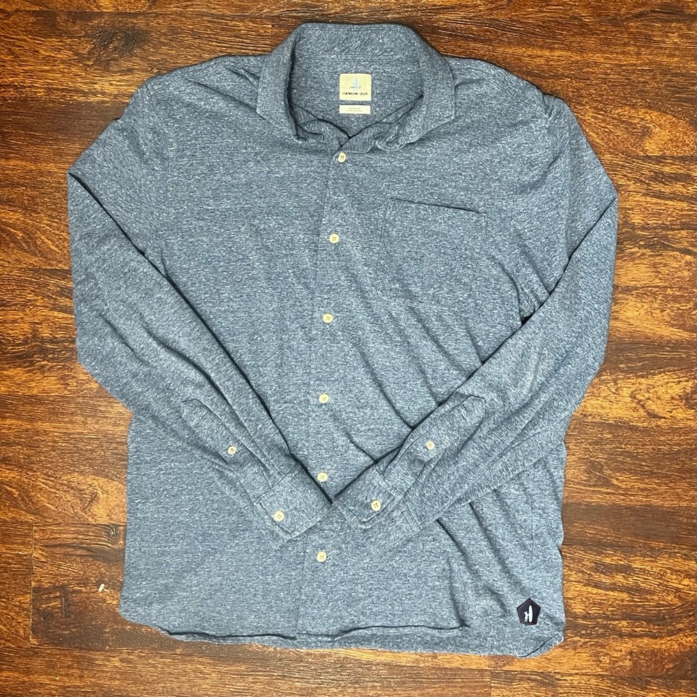 Johnnie O Shirt Hangin Out Zion Blue Button Up Soft size M Knit preowned